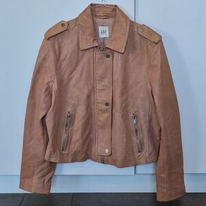 Gap Soft Pink Butter Soft Lamb Leather Summer 🌞 Cropped Moto Jacket Size L